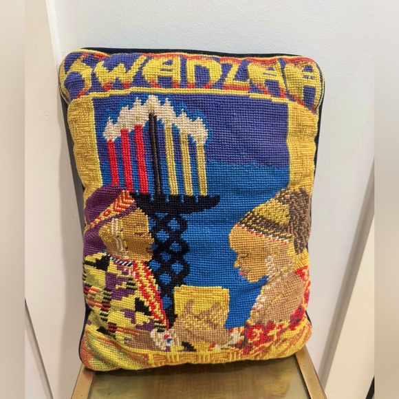 Kwanzaa Needlepoint Accent Pillow Festive Decor - Picture 1 of 6